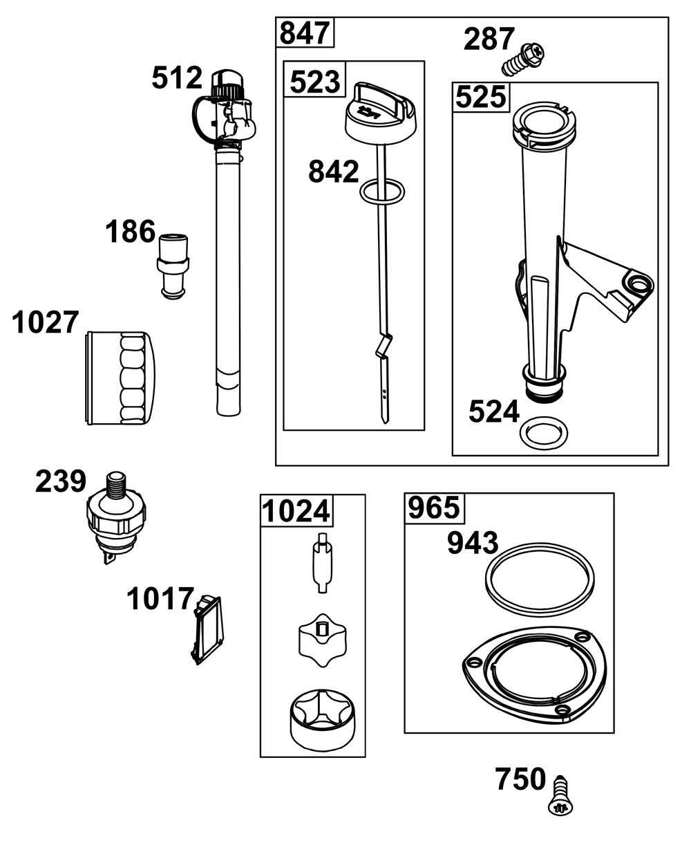 Lubrication Group Diagram and Parts List for 44S977-0031-B5 400000 - 699999 Briggs and Stratton Engine